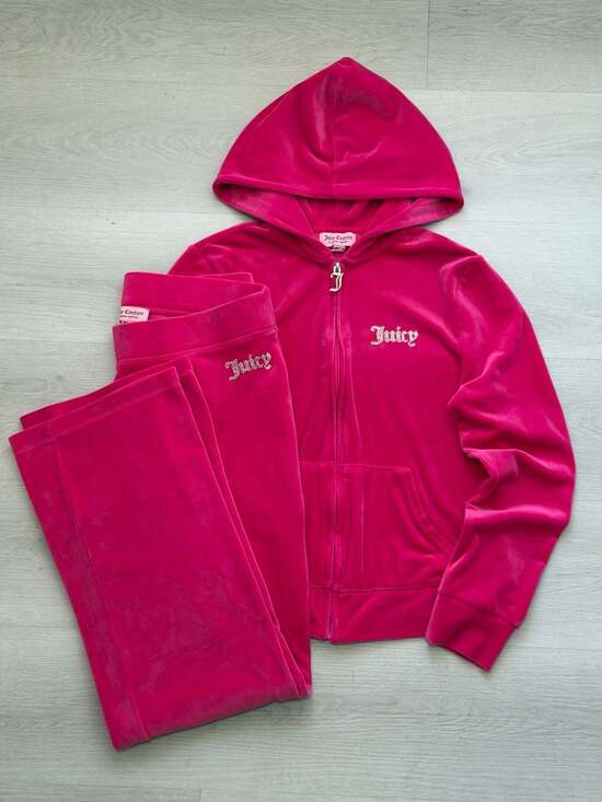 Juicy Couture Pants - Juicy Couture Velour Rhinestone Tracksuit Set Hot Pink Size M